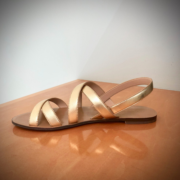 J. Crew  Cross Strap Metallic Gold Leather Sandals 8M - Picture 2 of 4